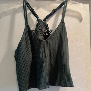 Aerie Ribbed Crop Top Bralette in Dark Green
